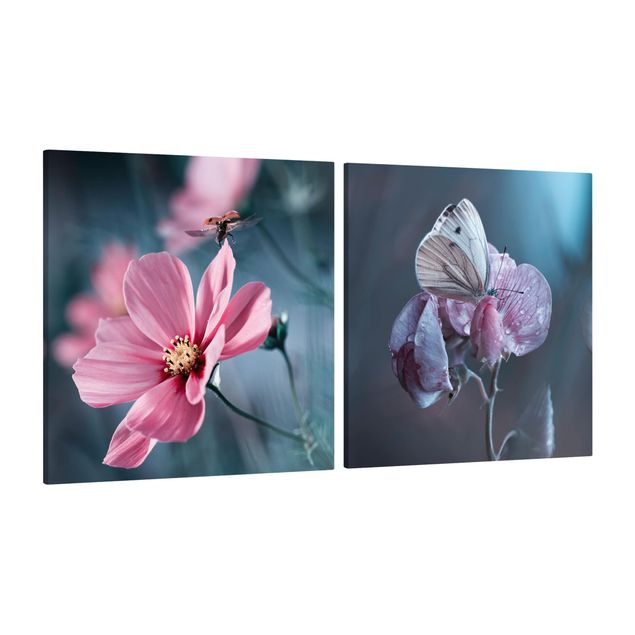 Print on canvas 2 parts - Butterfly And Ladybug On Flowers