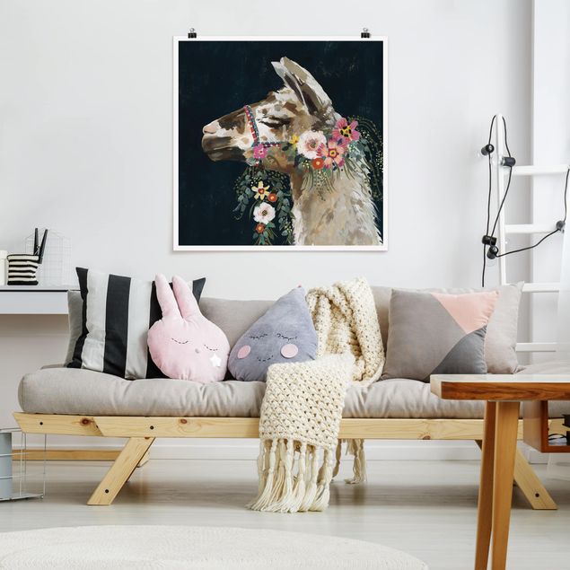 Poster - Lama With Floral Decoration II