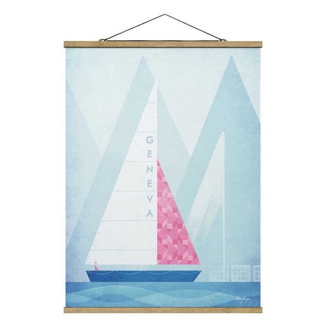Fabric print with poster hangers - Travel Poster - Genoa