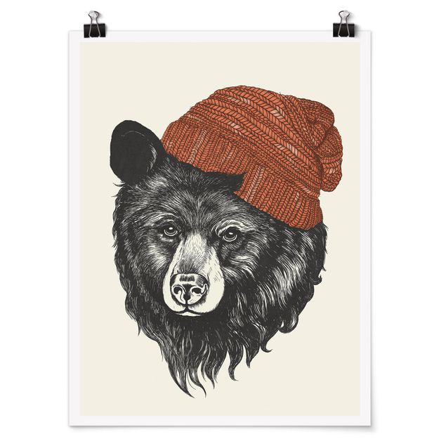Poster - Illustration Bear With Red Cap Drawing