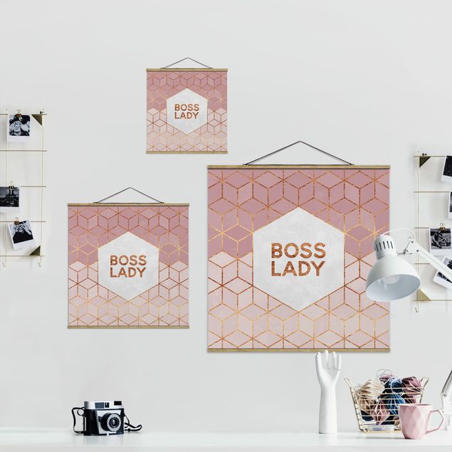 Fabric print with poster hangers - Boss Lady Hexagons Pink