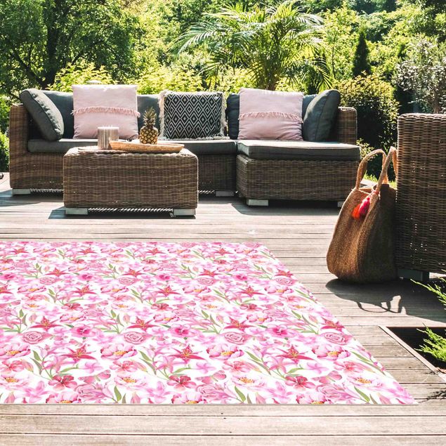 contemporary rugs Pink Flowers With Butterflies