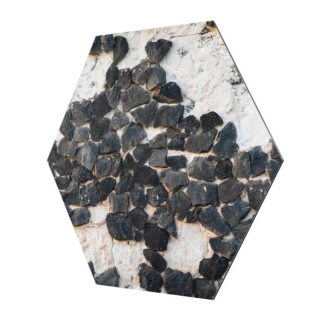 Alu-Dibond hexagon - Wall With Black Stones