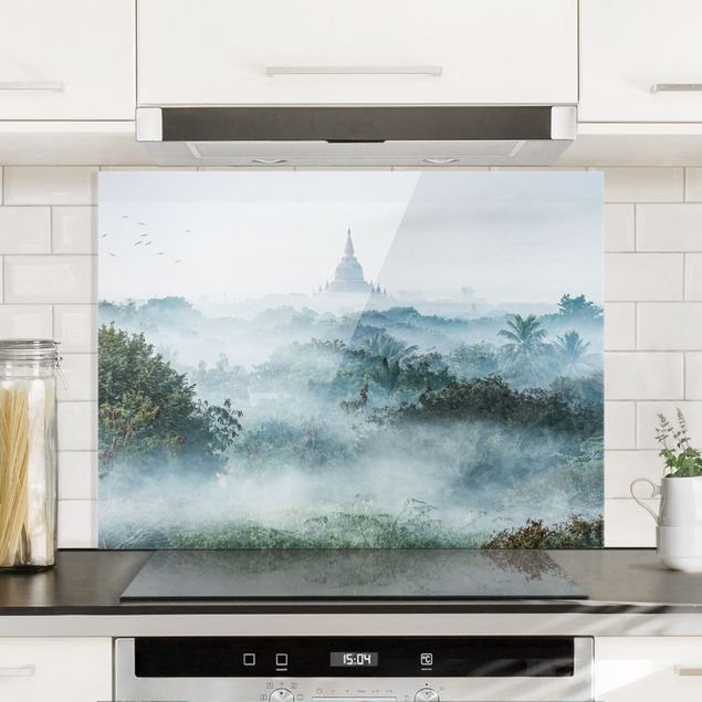 Glass splashback kitchen architecture and skylines Morning Fog Over The Jungle Of Bagan
