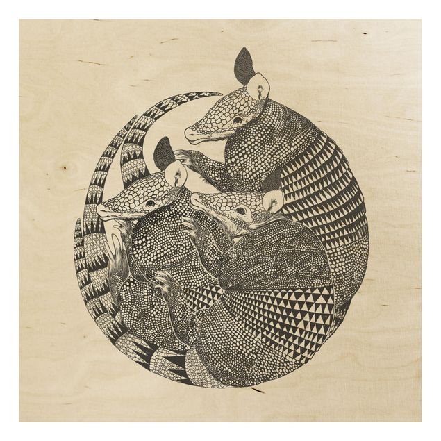 Print on wood - Illustration Armadillos Black And White Pattern