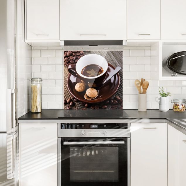 Glass splashback kitchen baking and coffee Coffee Mugs With Coffee Beans