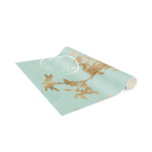 contemporary rugs Golden Leaves On Turquoise I