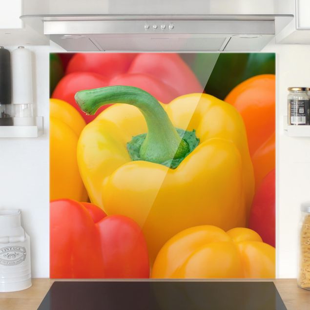 Glass splashback fruits and vegetables Colorful Peppers