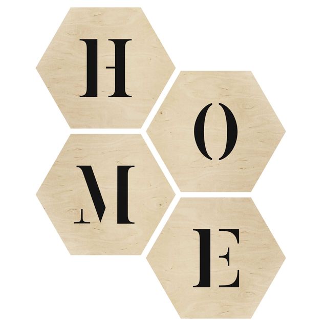 Wooden hexagon - Letters HOME Black Set II