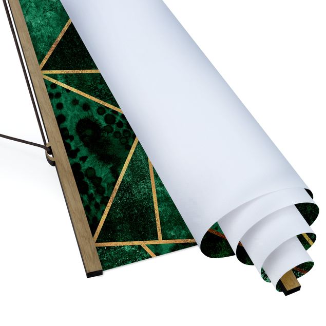 Fabric print with poster hangers - Dark Emerald With Gold