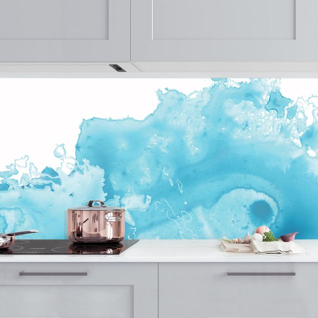 Kitchen splashback abstract Wave Watercolour Turquoise l
