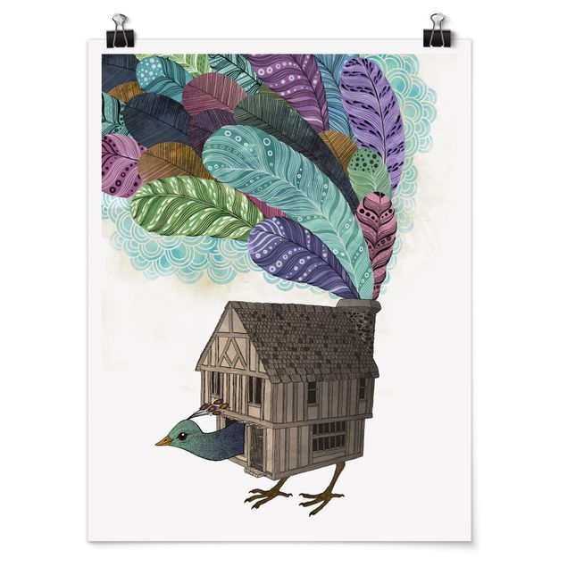 Poster - Illustration Birdhouse With Feathers