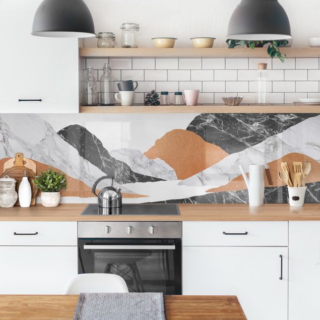 Kitchen wall cladding - Landscape In Marble And Copper II