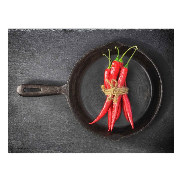 Splashback - Bundle Of Red Chillies In Frying Pan On Slate