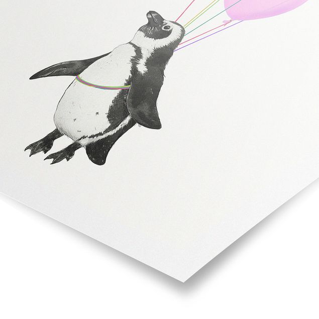 Poster - Illustration Penguin Pastel Balloons