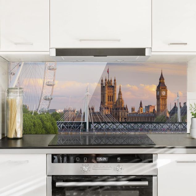 Glass splashback architecture and skylines Westminster Palace London