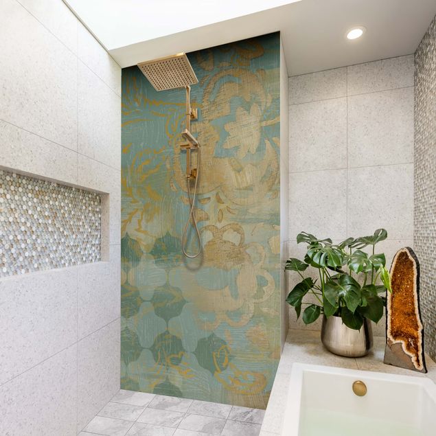 Shower panels Moroccan Collage In Gold And Turquoise II