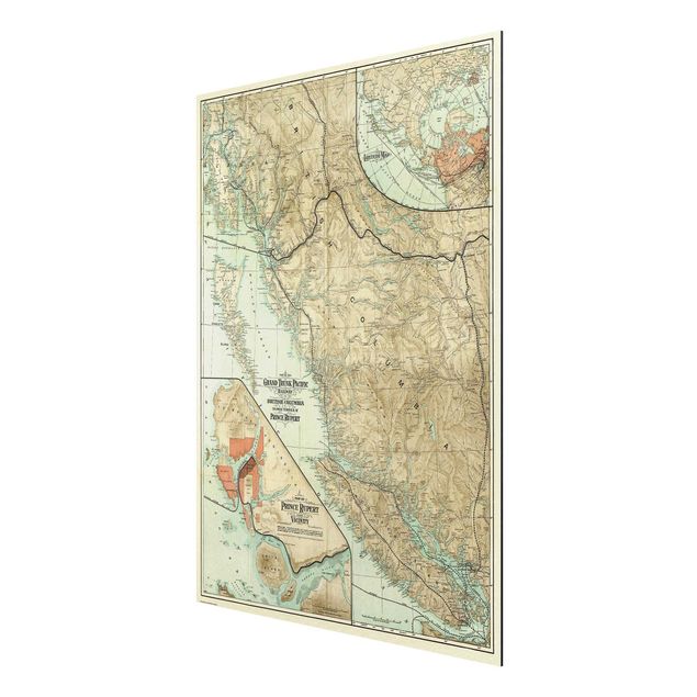 Print on aluminium - Vintage Map British Columbia