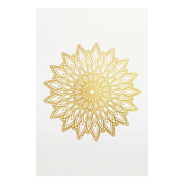 Glass print - Mandala Sun Illustration White Gold