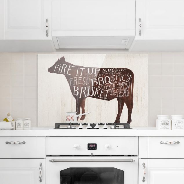 Glass splashback kitchen Farm BBQ - Cow
