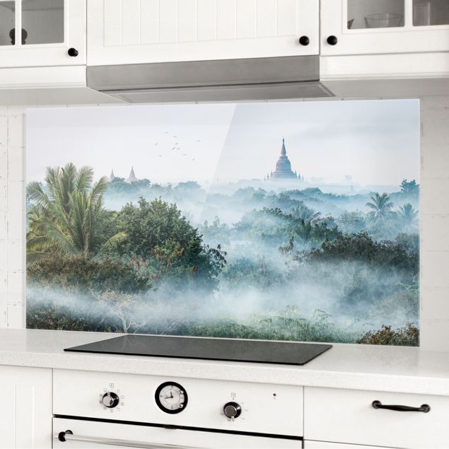 Glass splashback architecture and skylines Morning Fog Over The Jungle Of Bagan