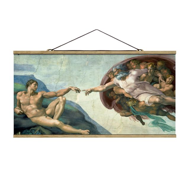 Fabric print with poster hangers - Michelangelo - The Sistine Chapel: The Creation Of Adam