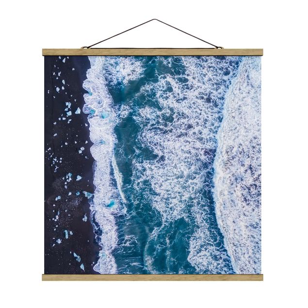 Fabric print with poster hangers - Aerial View - Jökulsárlón In Iceland Vertically