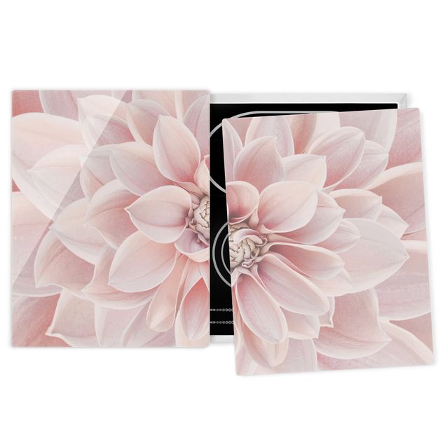 Glass stove top cover - Dahlia In Powder Pink