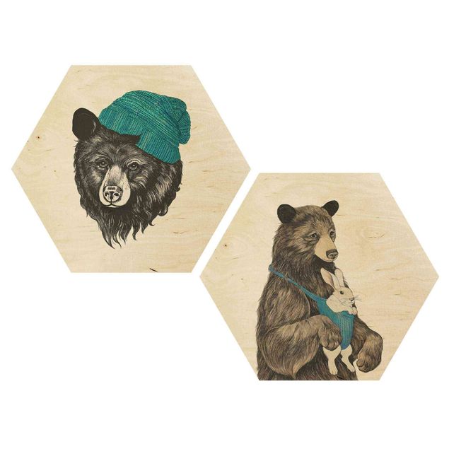 Wooden hexagon - Bear Couple