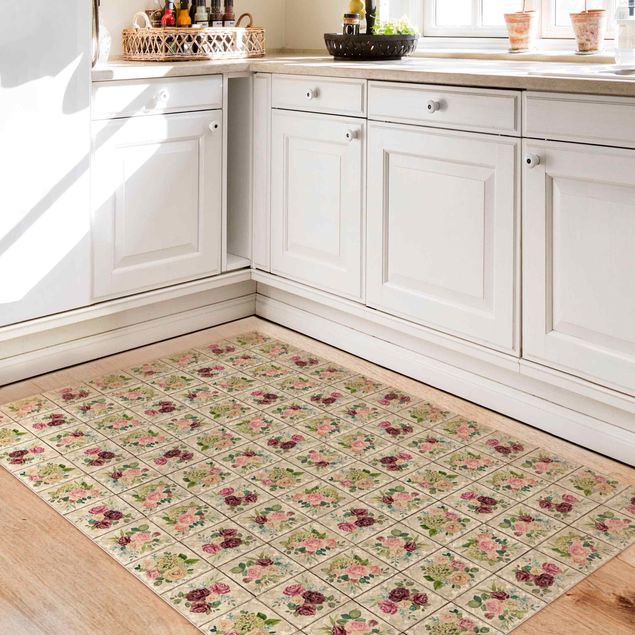 tile effect rug Vintage Roses And Hydrangea