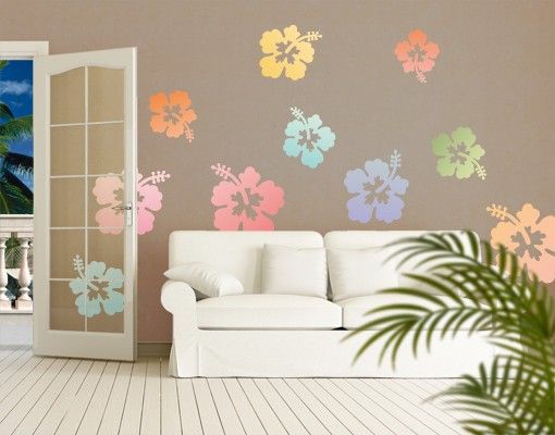 Flower wall decals No.547 Hibiscus Flowers In Pastells