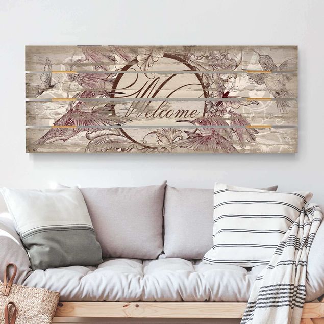 Print on wood - Welcome with Butterfly