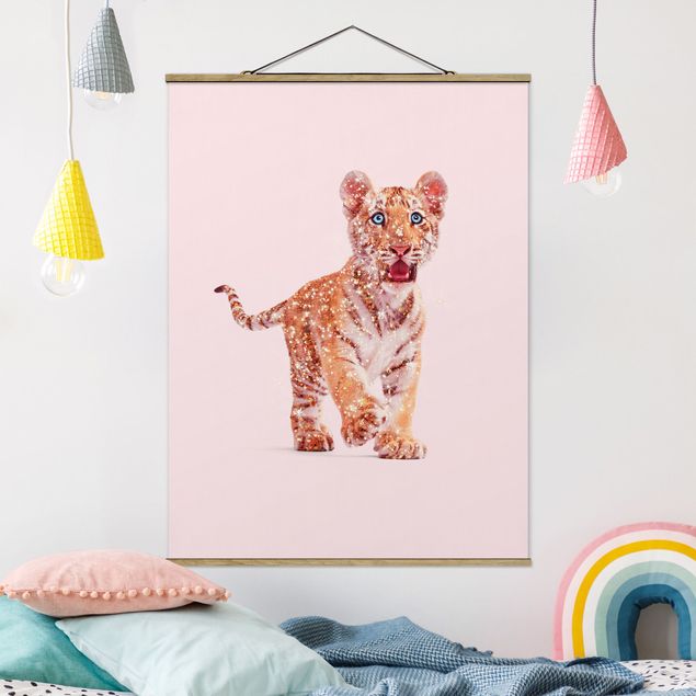 Fabric print with poster hangers - Tiger With Glitter