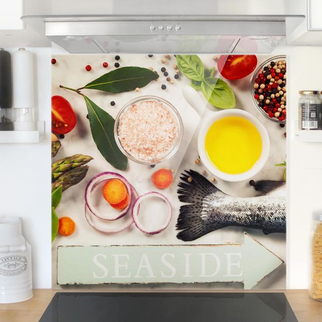 Glass splashback kitchen fruits and vegetables Seaside