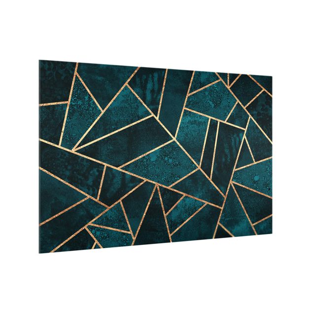 Glass splashback abstract Dark Turquoise With Gold