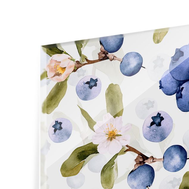 Splashback - Watercolour Blueberries - Landscape format 1:1