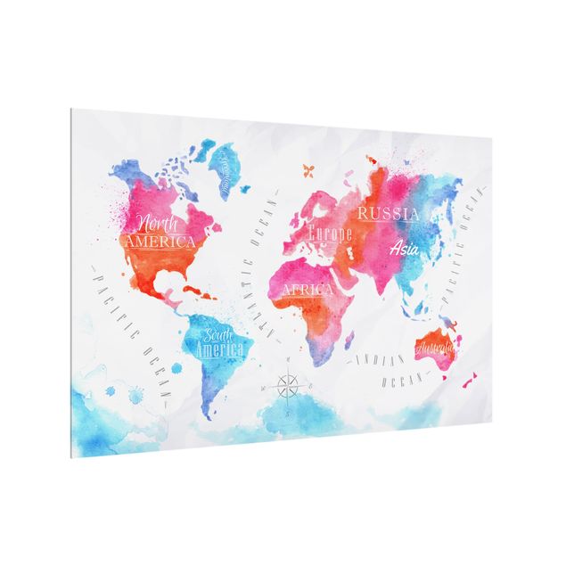 Splashback - World Map Watercolour Red Blue
