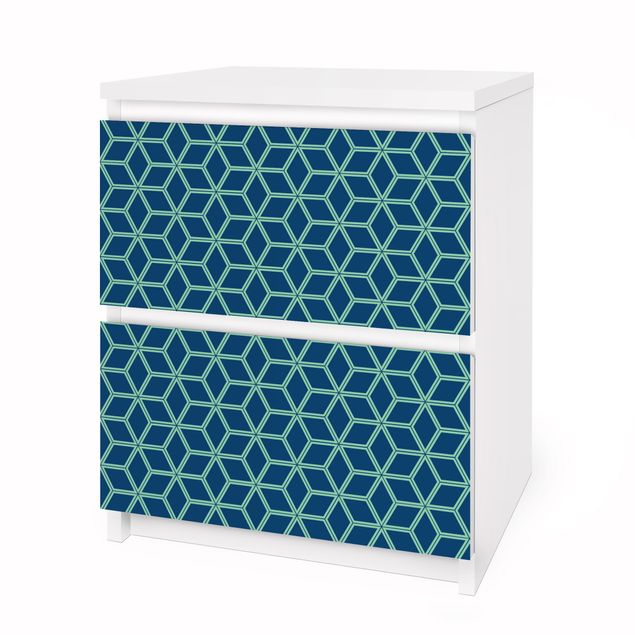 Adhesive film for furniture IKEA - Malm chest of 2x drawers - Cube pattern Blue