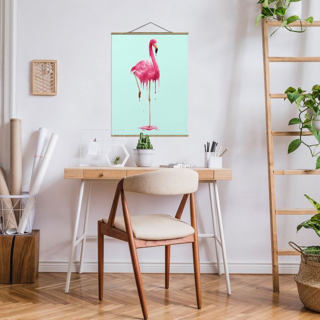 Fabric print with poster hangers - Melting Flamingo