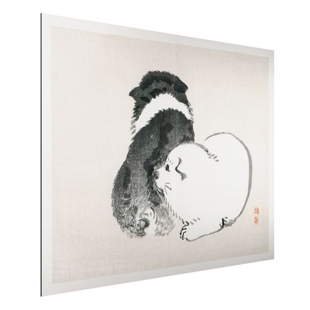 Dibond Asian Vintage Drawing Black And White Pooch