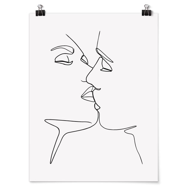 Poster - Line Art Kiss Faces Black And White