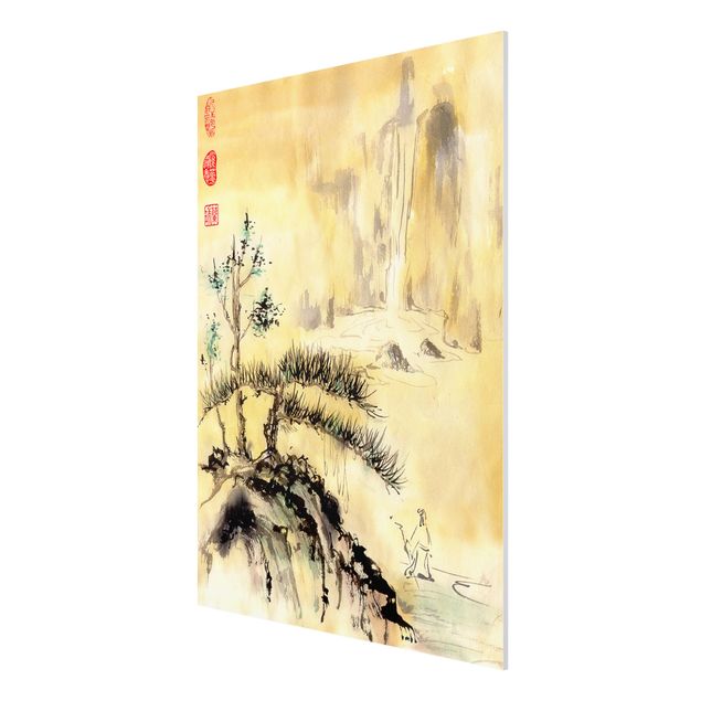 Print on forex - Japanese Watercolour Drawing Cedars And Mountains