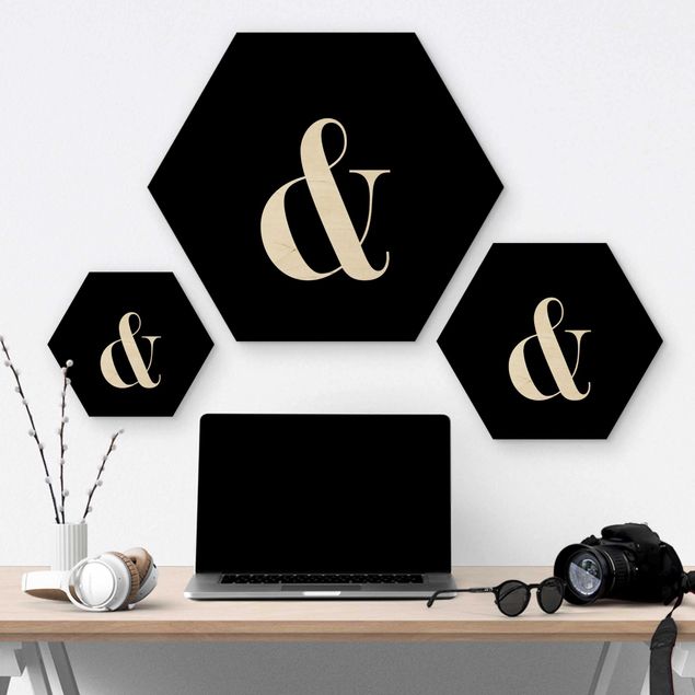 Wooden hexagon - Letter Serif Black &