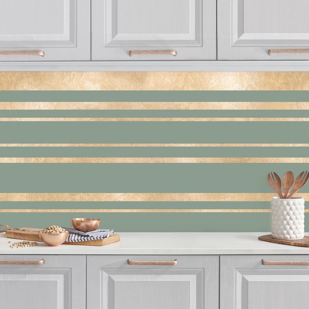 Kitchen splashback patterns Golden Stripes Green Backdrop