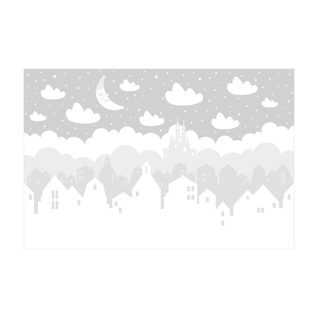 Large rugs Starry Sky With Houses And Moon In Grey