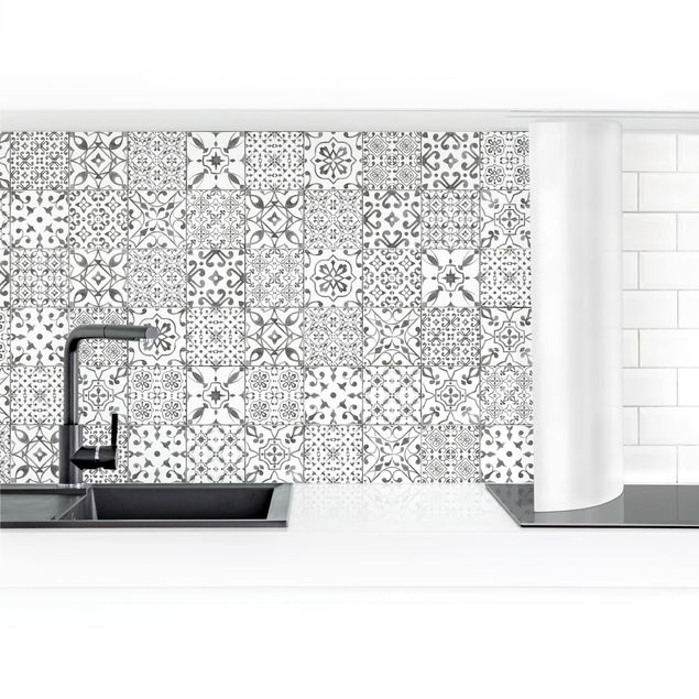 Kitchen wall cladding - Patterned Tiles Gray White
