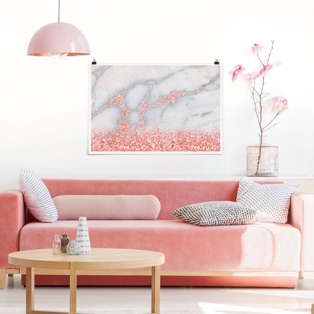 Poster - Marble Look With Pink Confetti