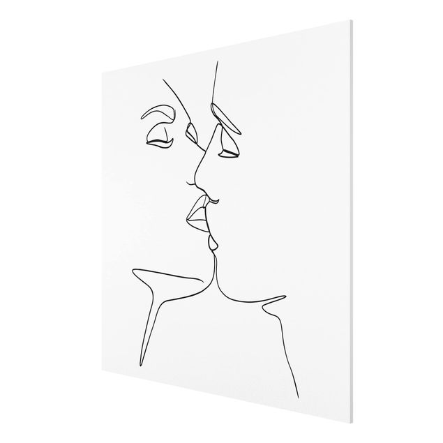 Print on forex - Line Art Kiss Faces Black And White