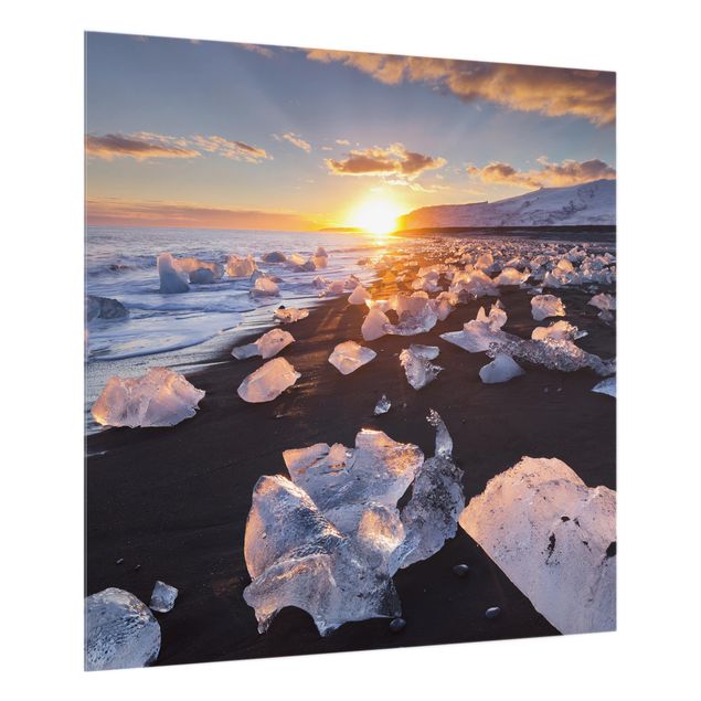 Glass splashbacks Chunks Of Ice On The Beach Iceland