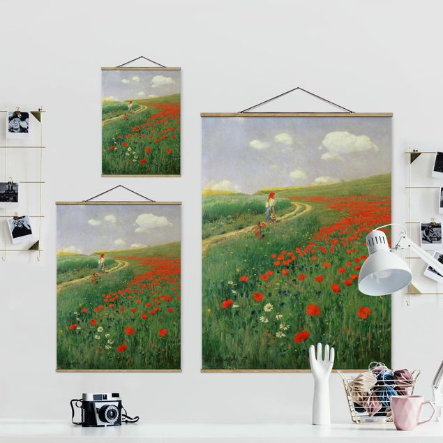Fabric print with poster hangers - Pál Szinyei-Merse - Summer Landscape With A Blossoming Poppy